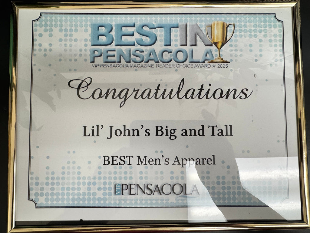 Thank you for voting Us 2025 Best in Pensacola Winner for Best Men's Apparel !!!
