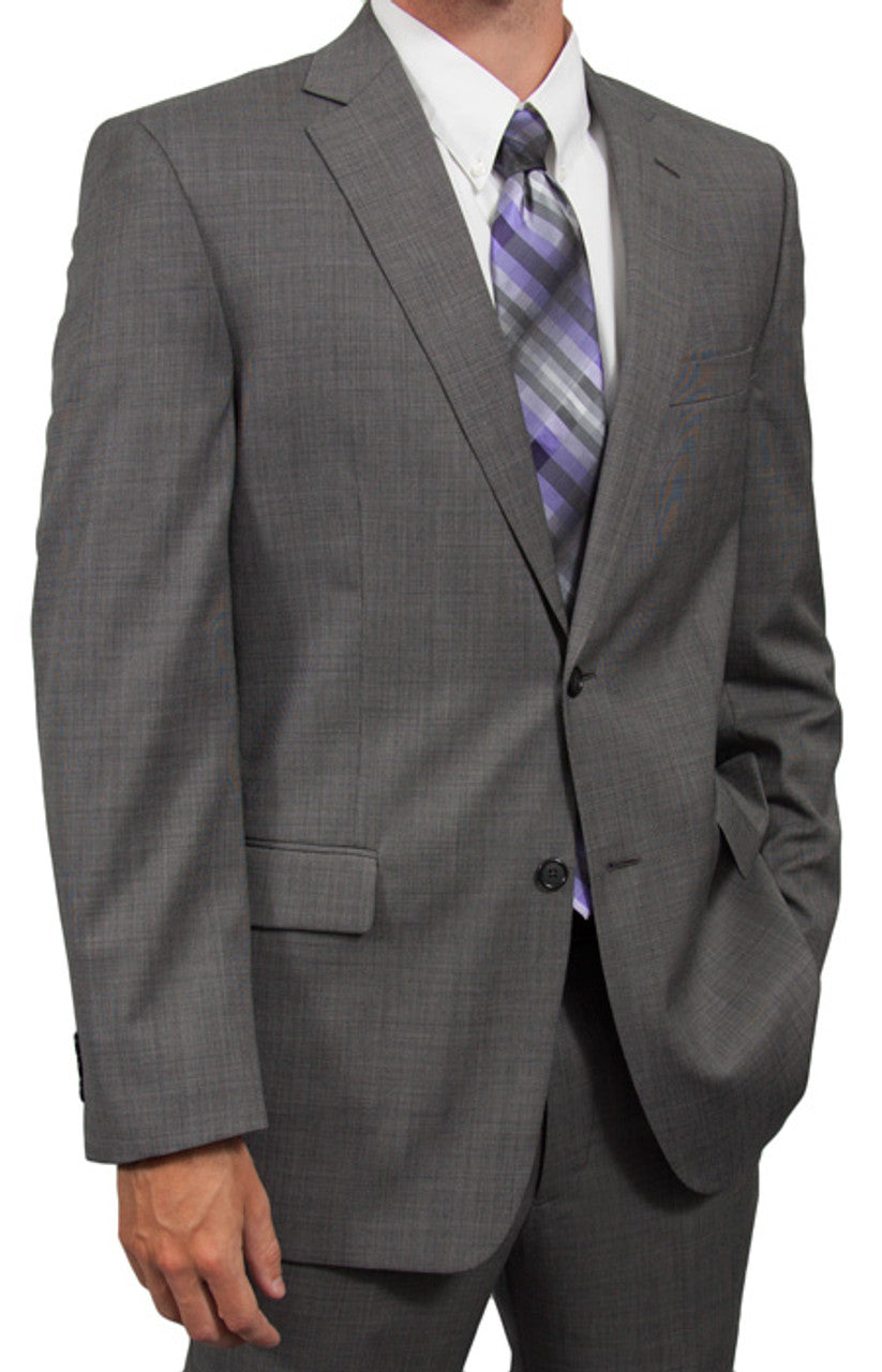 Gray suit with a striped tie on a white background