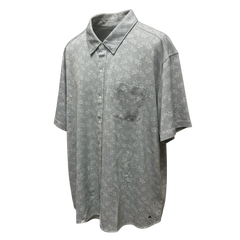 greenbpatterned short-sleeve shirt on a white background