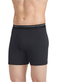 Black boxer briefs with a visible brand logo on a plain background