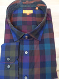 100% Cotton Tallia Multi Color Plaid Sports Shirt with added details in buttons and contrast cuff and collar. at Lil Johns Big and tall