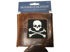 Smathers and Branson quality genuine leather Koozie with a skull and cross bones  stitch work in front only at pensacola best mens clothing shop Lil Johns big and tall
