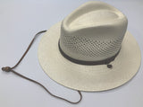 Stetsons Airway straw hat has Vented Panama, UV under brim, Chin Strap  Brim: 3 at lil johns big and tall