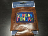 Smathers and Branson quality genuine leather Koozie with a Sunday Funday stitch work in front only at pensacola best mens clothing shop Lil Johns big and tall