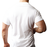 man earring t-shirt back view