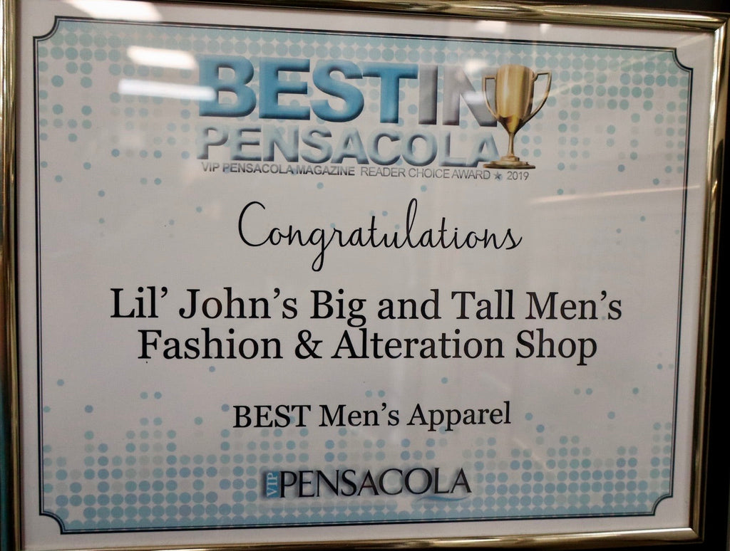Thank you for Voting us BEST MEN'S APPAREL  in VIP's Best of Pensacola. 2019