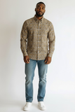 John Edwin - Olive & gold - Floral paisley - LS Sport Shirt