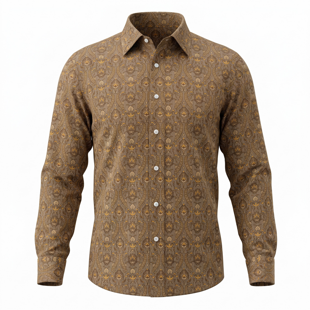 John Edwin - Olive & gold - Floral paisley - LS Sport Shirt