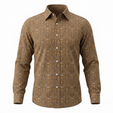 John Edwin - Olive & gold - Floral paisley - LS Sport Shirt