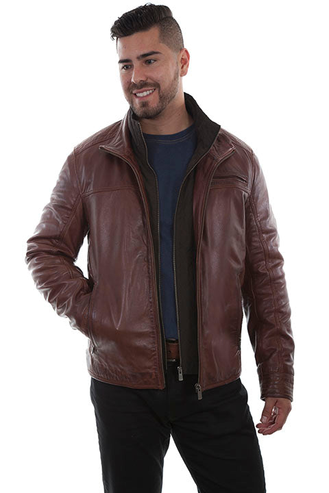 Scully - Leather Zip Up Jacket with Quilted Front Insert