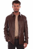 Man wearing a brown leather jacket on a white background