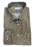 John Edwin - Olive & gold - Floral paisley - LS Sport Shirt