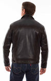 Man wearing a black leather jacket on a white background