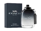 Coach men's perfume bottle and packaging on a white background