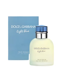 Dolce & Gabbana Light Blue perfume bottle with packaging on a white background