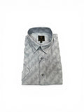Folded gray shirt with subtle pattern on a white background