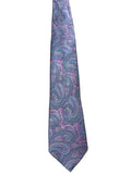 Purple paisley tie on a wooden surface