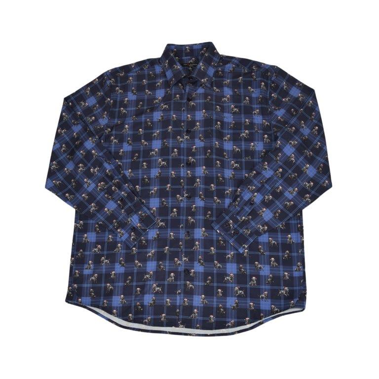 Jon Randall - Black Labs Plaid - Navy - LS Sports Shirt - Christmas Themed