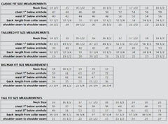 John Edwin Non-Iron 100% Cotton Dress shirt size chart at Lil Johns Fine Mens Clothier - big and tall mens fashion