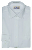 White dress shirt with a collar label on a white background