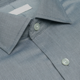 Close-up of a gray royal Oxford shirt with buttons and collar