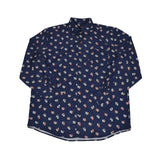 Navy blue shirt with small pattern on a white background