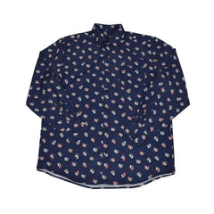 Navy blue shirt with small pattern on a white background