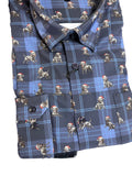 Jon Randall - Black Labs Plaid - Navy - LS Sports Shirt - Christmas Themed