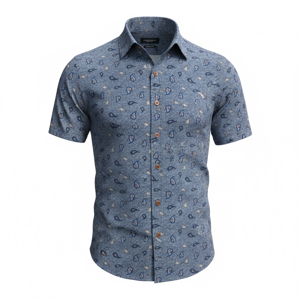 Luchiano Visconti-Seer Sucker popcorn Stretch-Short Sleeve Shirt