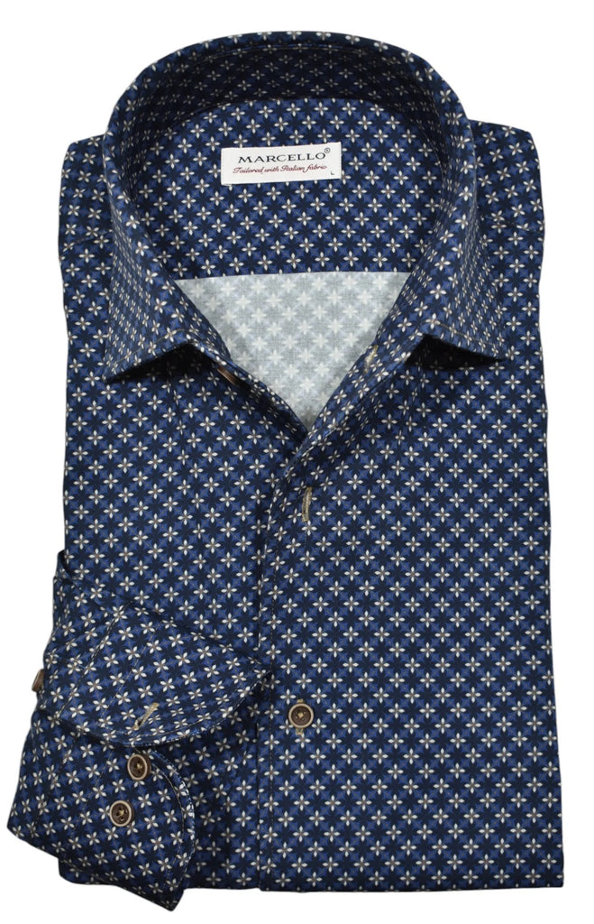 Marcello - Hugo Medallion - Navy - LS Sports Shirt