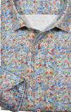 Colorful floral patterned shirt with a white collar