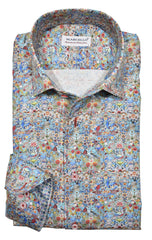Floral patterned shirt with a visible brand label on a white background
