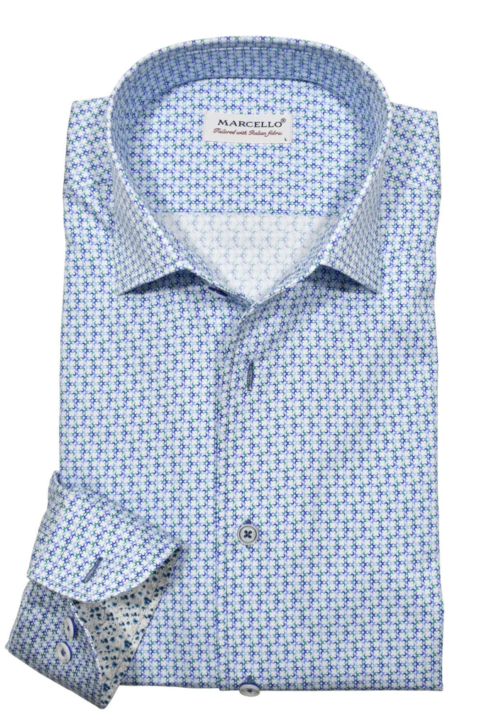 Marcello - Indigo Clover Roll Collar - LS Sports Shirt