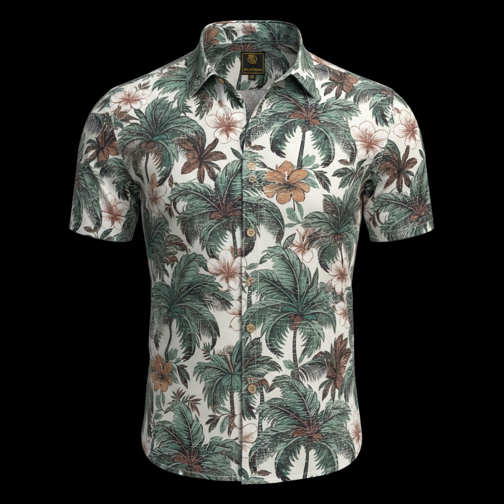 FX Fusion-Island Palm-Square Botton Sports Shirt-Green/Tan