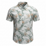 Short-sleeve shirt with a floral pattern on a white background