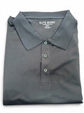 Folded black polo shirt with 'Elite Sport' label on a white background