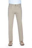 Beige pants worn with a white shirt on a white background