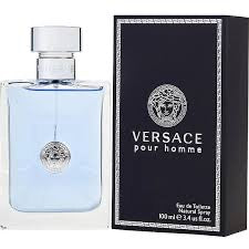Versace pour homme perfume bottle and packaging on a white background