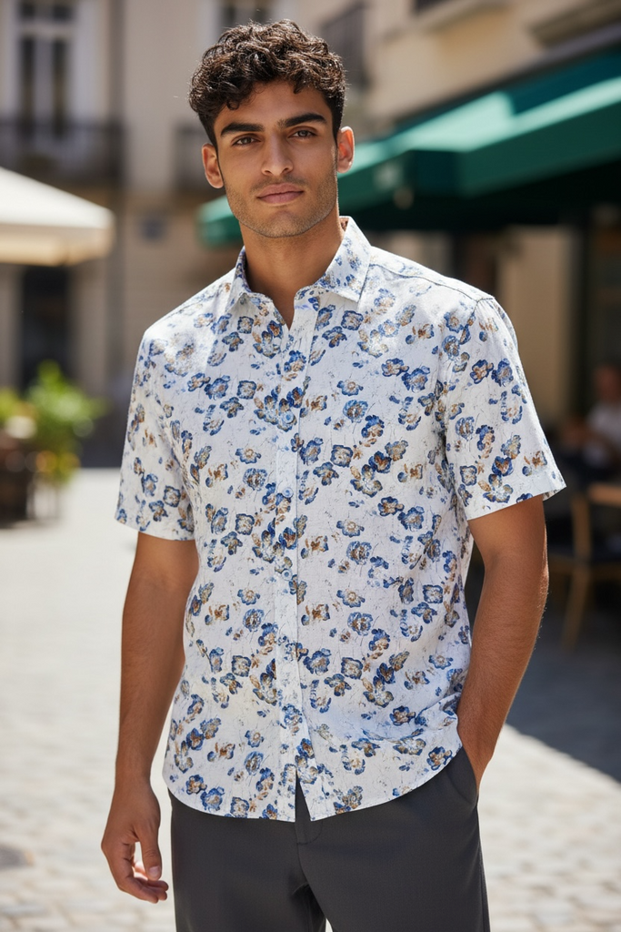 Marcello-Royal/ Cocoa Floral-Short Sleeve Shirt
