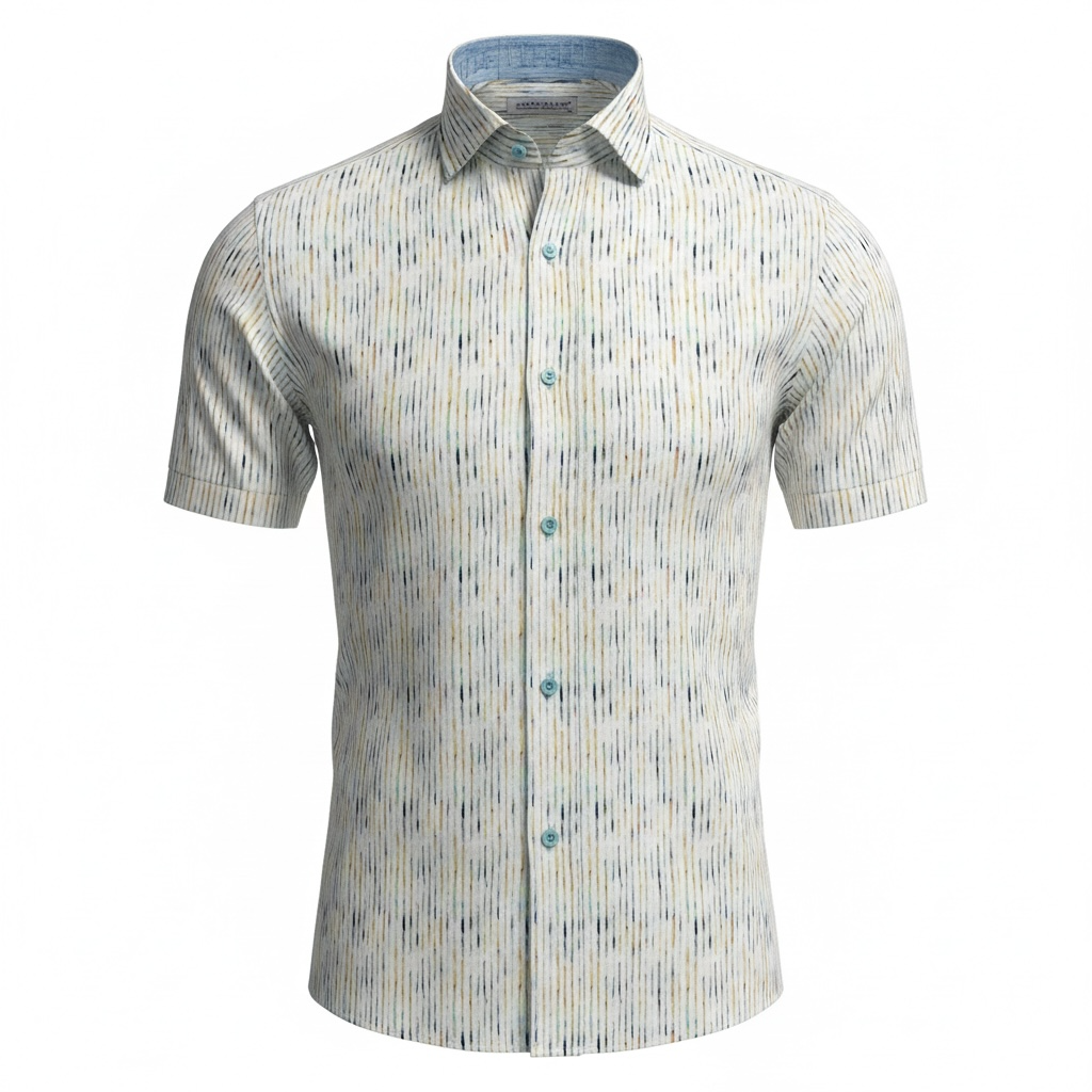 Marcello- Multi Color Brush strip-Short Sleeve Shirt