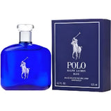Blue Polo Ralph Lauren cologne bottle and packaging on a white background