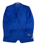 Blue suit jacket on a wooden board with a gray floor background