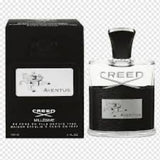 Creed Aventus perfume bottle and packaging on a transparent background