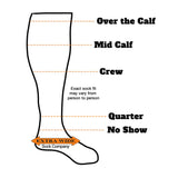 Diagram showing different sock lengths with labels on a white background