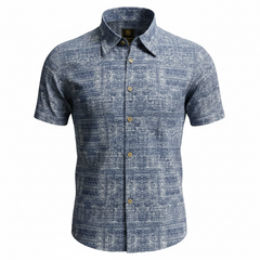 Short-sleeve patterned shirt on a white background