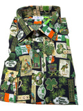 Fabric with St. Patrick's Day-themed patterns on a wooden surface
