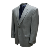 blue and black checkered sports coat on a white background