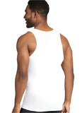 Man wearing a white tank top against a plain background