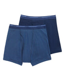 Two pairs of blue boxer briefs with a visible brand logo on a white background