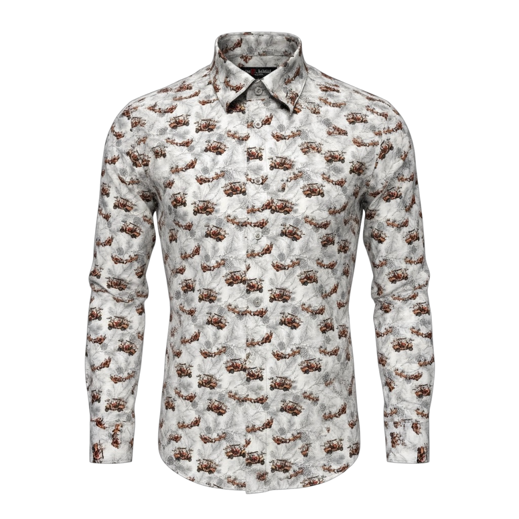 Jon Randall - Santa Sleigh - Silver - LS Sports Shirt - Christmas Themed